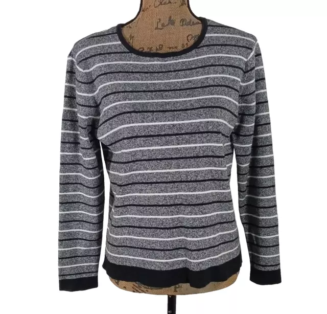 Talbots Women’s Sweater Sz M Black White Stripe Crewneck Knit Stretch