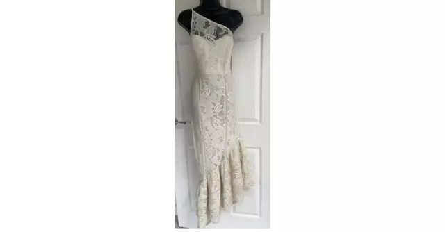 Ivory One Shoulder Lace Frill Sweetheart Evening Maxi Bridal Dress 10 ASOS BNWT