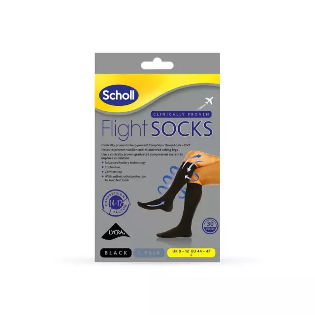 Scholl Flight Socks Compression Circulation Travel Black Size 9-12 Men Women