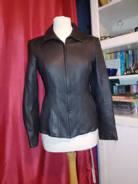 Black Marks & Spencer (M&S) Genuine Leather Jacket - Size 12