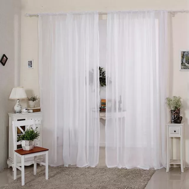 2 Panel Sheer Curtains Rod Pocket Window Sheer Voile Curtain Bedroom CA