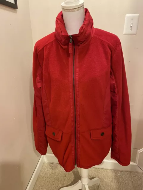 Style&Co Sport Womens XL Red Fleece Zip Up Jacket W/ Hidden Hood. Preowned.