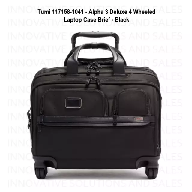 Tumi 117158-1041 - Alpha 3 Deluxe 4 Wheeled Laptop Case Brief - Black