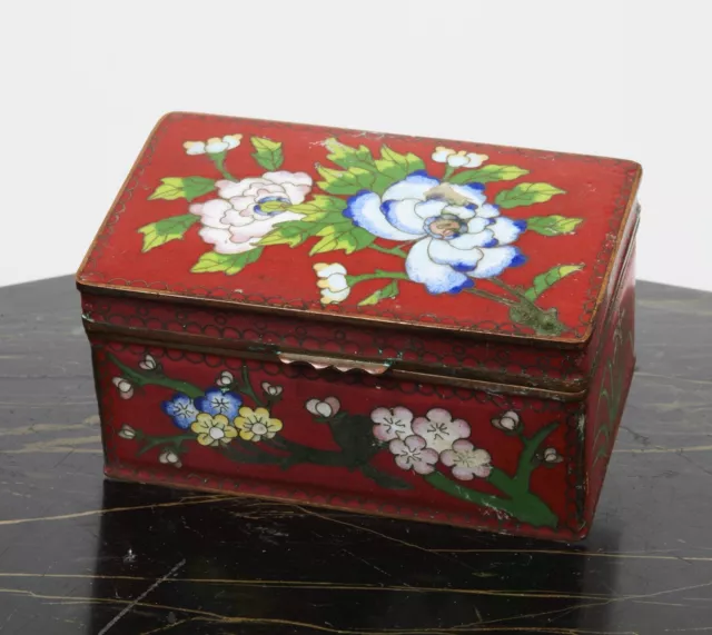 Antique Meiji Period Japanese Enamel Cloisonne Box Floral Pattern