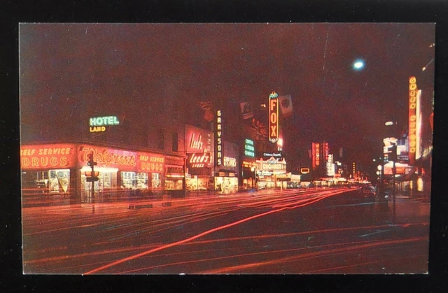 1950S K STREET Night View Old Neon Signs Fox Theatre Stores Sacramento