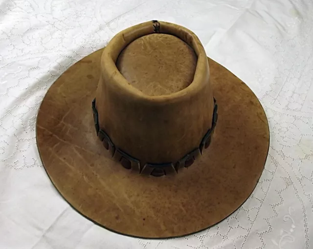 Vtg 1970s Brother Gambit Slick Trading Co Mich Mens Leather Hand Made Boone Hat