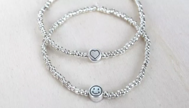 Freundschaftsarmband,Damen Schmuck,Smiley,Herz,Perlenarmband,Geschenk,silber