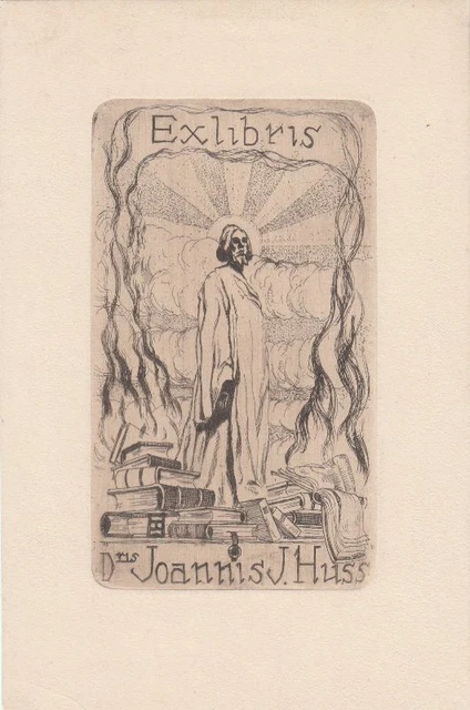 Exlibris Bookplate  Radierung Sonne Stehender Bücher
