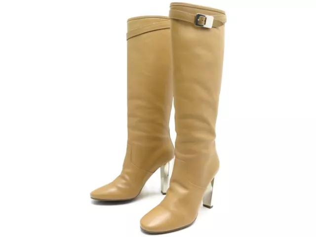 Chaussures Hermes Empire Bottes A Talons 39.5 En Cuir Camel + Boite Boots 1750€