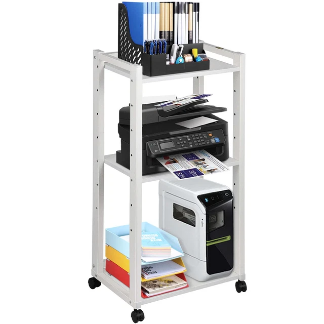 Printer Shelf, 3-Tier Mobile Printer Stand, Adjustable Storage Shelf Rack