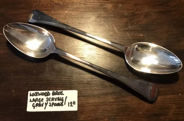 Pair Impressive Very Large 12” Silver Plate Serving Spoons - Lockwood Brothers
