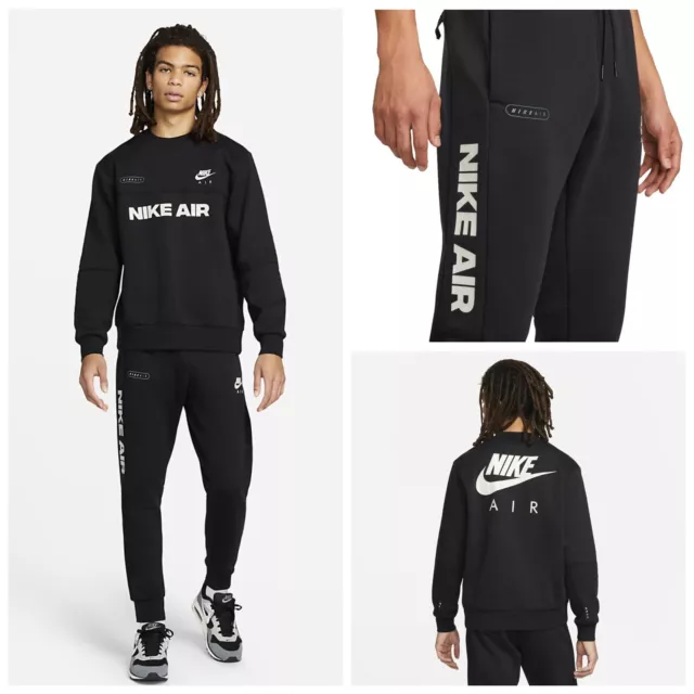 Nike Air Tracksuit Mens Fleece Black Crewneck Sweatshirt Joggers Sweatpants