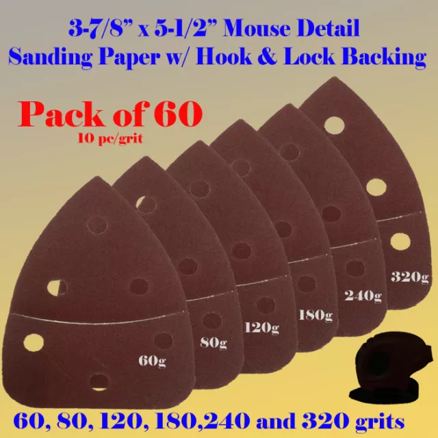 60X Mouse Detail Sander Sandpaper Hook & Loop 120 Grit For Black & Decker Dewalt