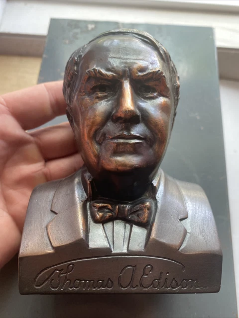 Thomas Edison Banthrico Piggy Bank Vintage Bust Patina Collector Electric NO KEY