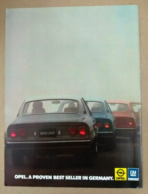 Opel Manta Original 1974 Print Ad Proven Best Seller Germany GM General Motors