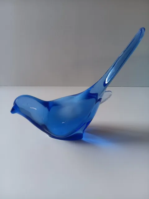 Fenton Art Glass Blue Opalescent Bird of Happiness Long Tail Sparrow Figurine