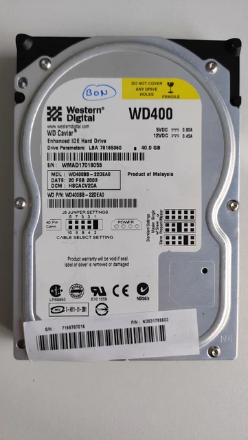 DISQUE DUR SATA 3,5 40Go Western Digital WD400BD SATA