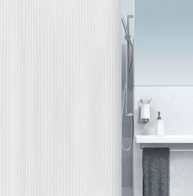 SHOWER CURTAIN White Twill  PVC TEXTURED STRIPES  Extra Long 180 x 200cm 3