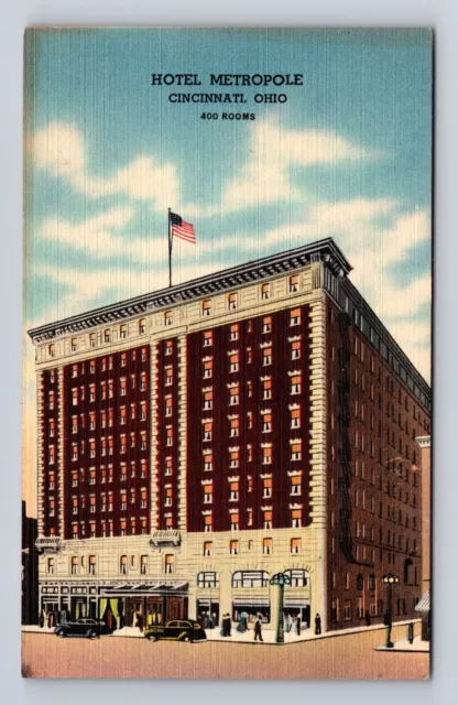 Cincinnati OH-Ohio, Hotel Metropole, 1930's Cars, Advertising, Vintage Postcard