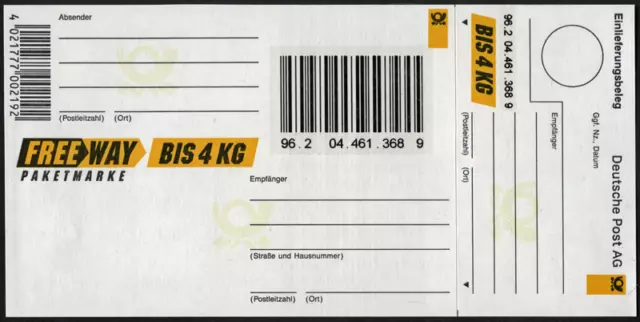 Bund Paketmarke 1997 Freeway bis 4 kg, MiNr PZ 1 II