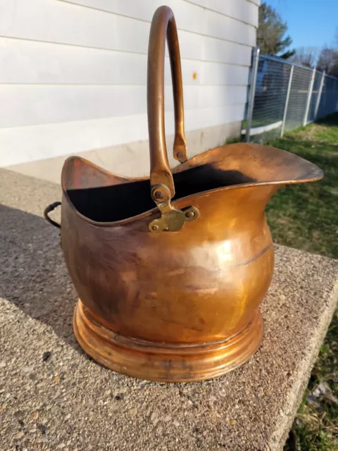 Copper Coal Helmet Scuttle Bucket Planter Pot Large brass 13" x 10" w/handle