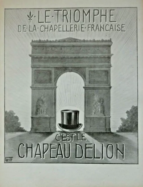 1920 Press Advertisement Delion Hat Le Triumph De La Chapellerie Français