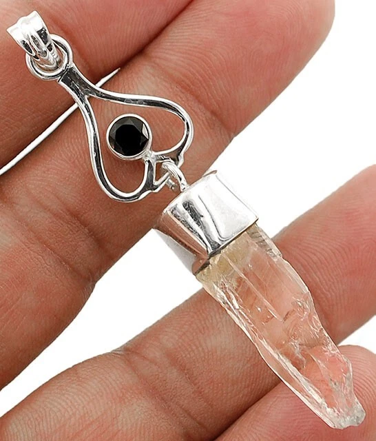 Natural Rough Herkimer Diamond USA 925 Sterling Silver Pendant Jewelry K4-6