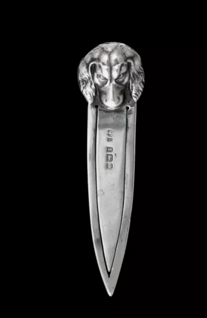 Antique Silver Bookmark Angry Spaniel Dog Charles Penny Brown 1908 Sterling Book