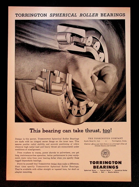 1956 spherical roller industrial art Torrington Bearings CT vintage print ad