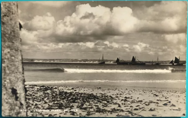 postcard. fishing fleet, st. ives. posted 1955