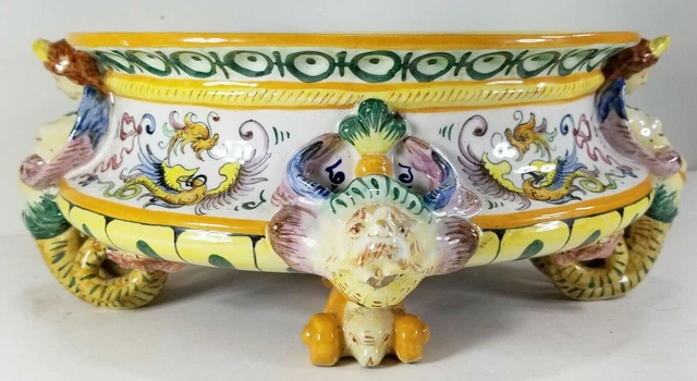 Antique Vintage Italian Majolica Maiolica Planter Bowl Figural Faience Deruta