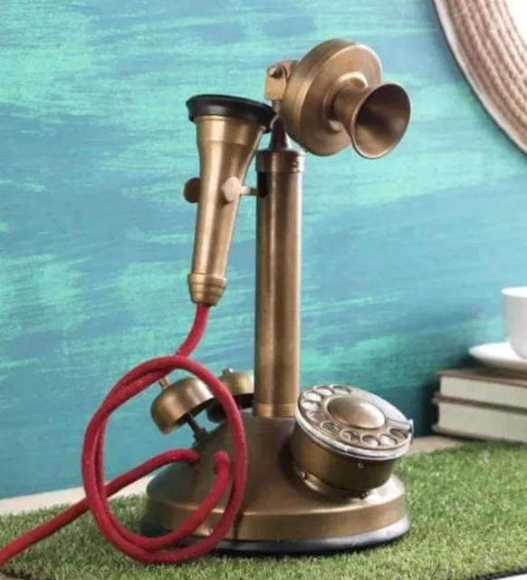 Vintage Brass Gandhi Style Old Rotary Dial Antique Telephone Landline Telephone