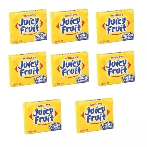 910415 8 x WRIGLEY'S WRIGLEYS JUICY FRUIT GUM 15 STICKS NOW LONGER LASTING