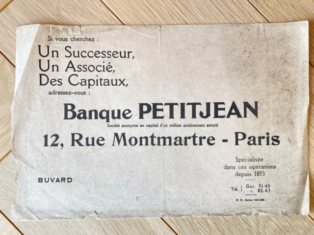 Ancien Buvard Publicitaire - Banque Petitjean Rue Montmartre Paris - collection