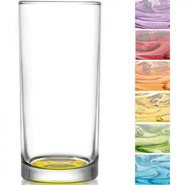 6 Stück Longdrink Gläser mit farbigem Boden / Trinkgläser / Wassergläser - 250ml