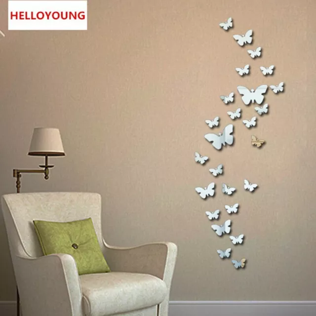 Wall Stikers Vinyl 3D Butterfly Wall Decor Poster Vintage Wallpaper Mirror