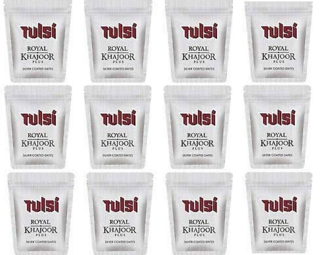 12X 13g Tulsi Royal Dates Plus Silver Coated Date Souffle rafraîchissant à...