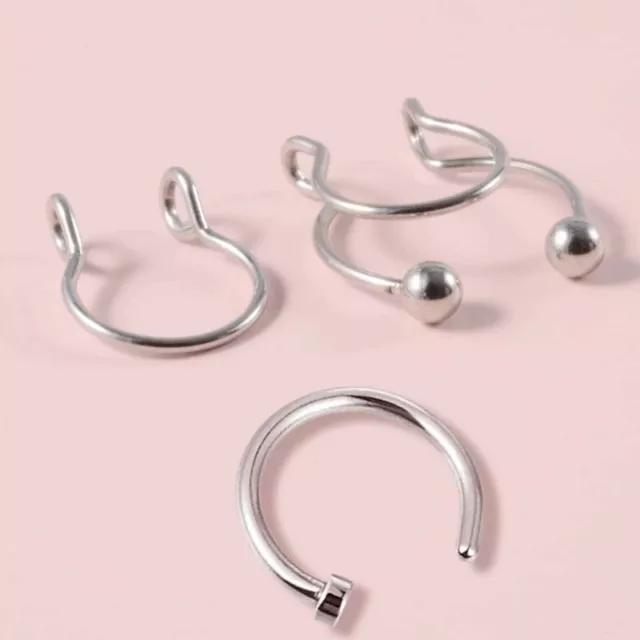 3pcs Faux Nose Septum Clip On Nose Hoop Rings Non Piercing Body Jewelry