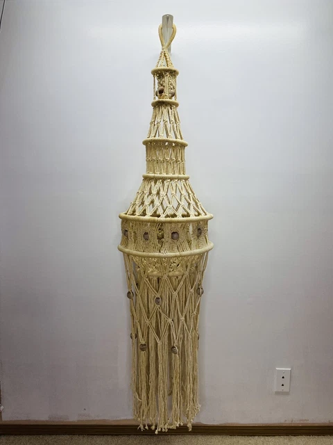 Vtg LARGE 5 Ft Macrame Plant Holder Mid-Modern Century Wood Beads 1970's 1960's