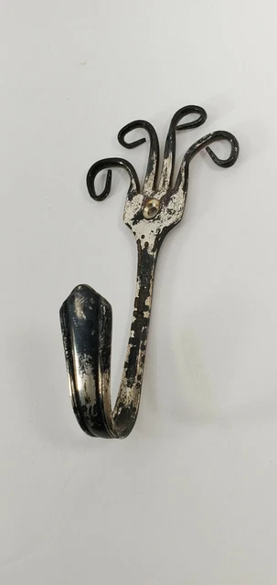 Hand Forged Flatware Coat Hook Kitchen Hanger Handcrafted Fork Distressed (cs)