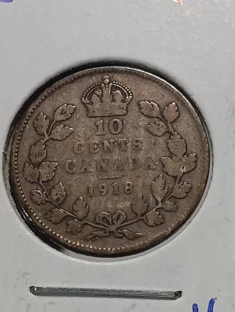 1918 Canada 10 Cents Coin .800 Silver     J/447