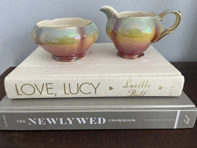 Vintage Royal Winton Luster Sugar & Creamer set Rainbow Grimwades Iridescent