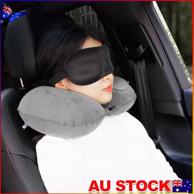 Inflatable Neck Pillow Support U Shaped Travel Pillow for Car Auto (Grey)
