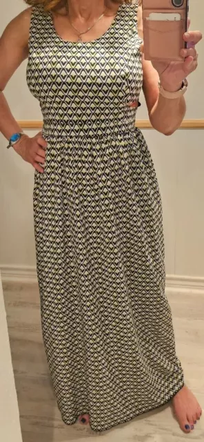 Sweet Storm Sleeveless Side Cut-outs Blue Lime White Geo Print Maxi Dress Large
