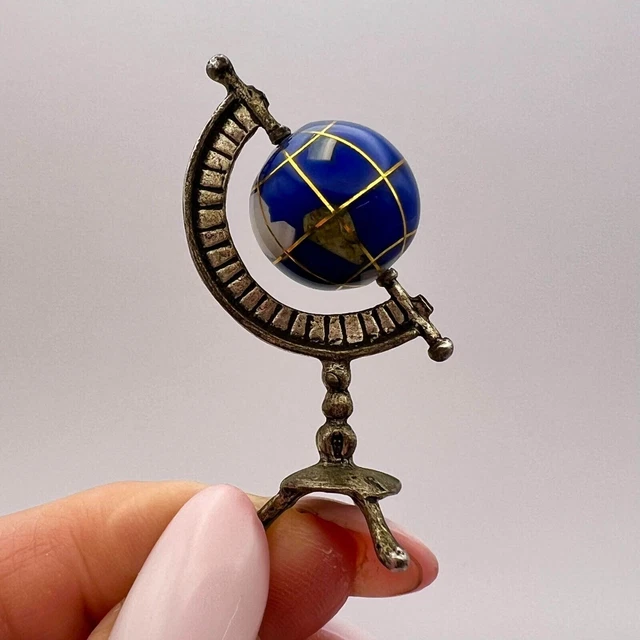 Miniatura Vintage da Collezione Argento 800 Figura Globo Lapislazzuli...