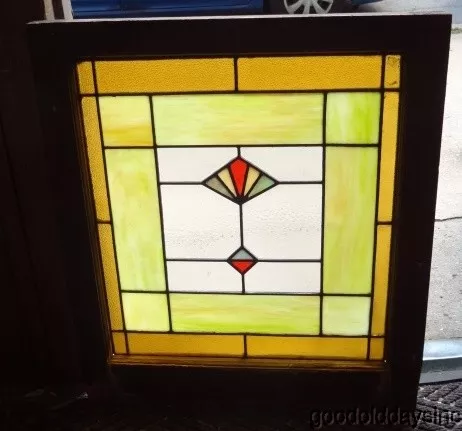 Antique Art Deco 1930's Stained Leaded Privacy Glass Window