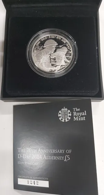 2014 £5 Silver Proof Coin 70Th Aniversary Of Dday Boxed Fully Certified Alderney