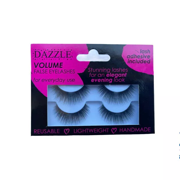 Dazzle Natural False Eyelashes Reusable with glue x 2 Pairs Natural Looking.