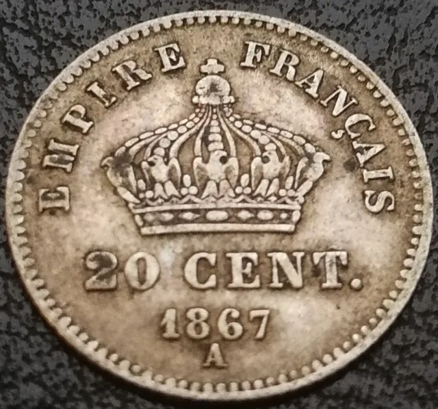 FRANCE Monnaie pièce 20 centimes NAPOLEON III argent 1867 A Paris silver coin