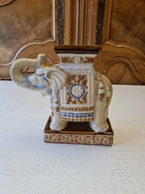 Support Porte-plante éléphant En Céramique Polychrome - Hauteur 20 Cm - Décoratif